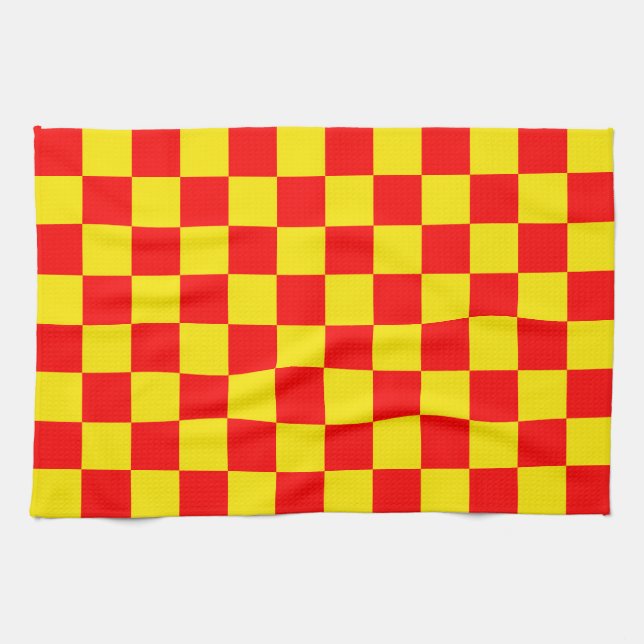 Red Yellow Check Checkered Pattern Design  Kitchen Towel (Horizontal)