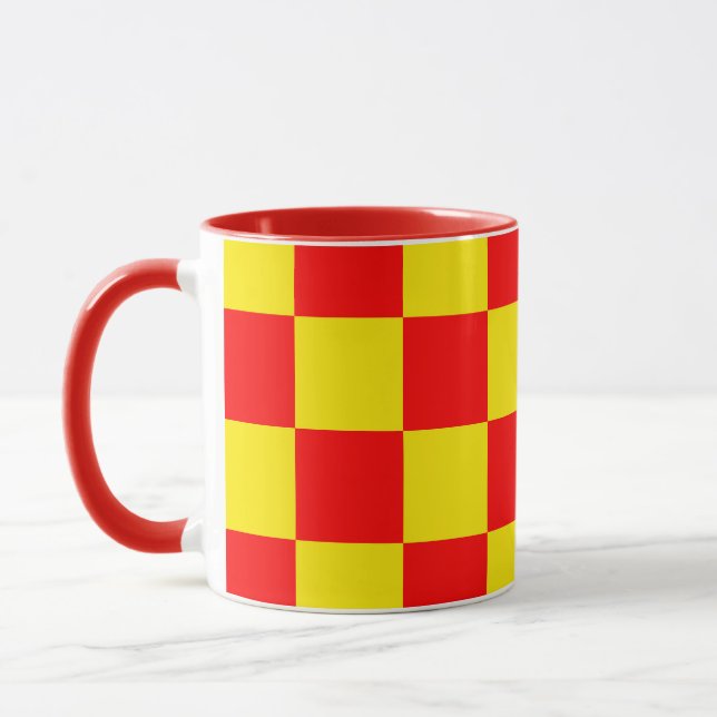 Red Yellow Check Checkered Pattern Design  Mug (Left)