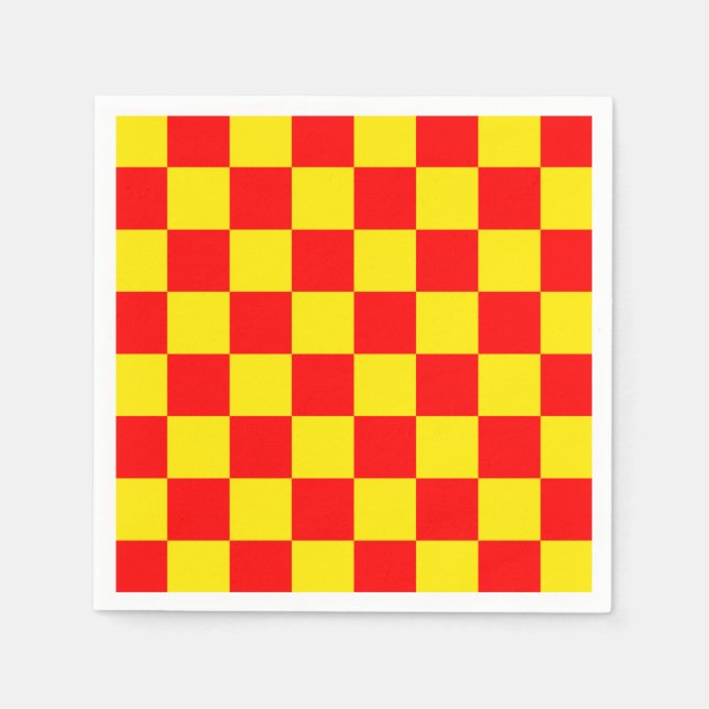 Red Yellow Check Checkered Pattern Design  Napkins (Front)