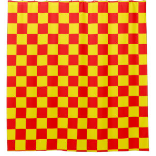 Red Yellow Check Checkered Pattern Design  Shower Curtain