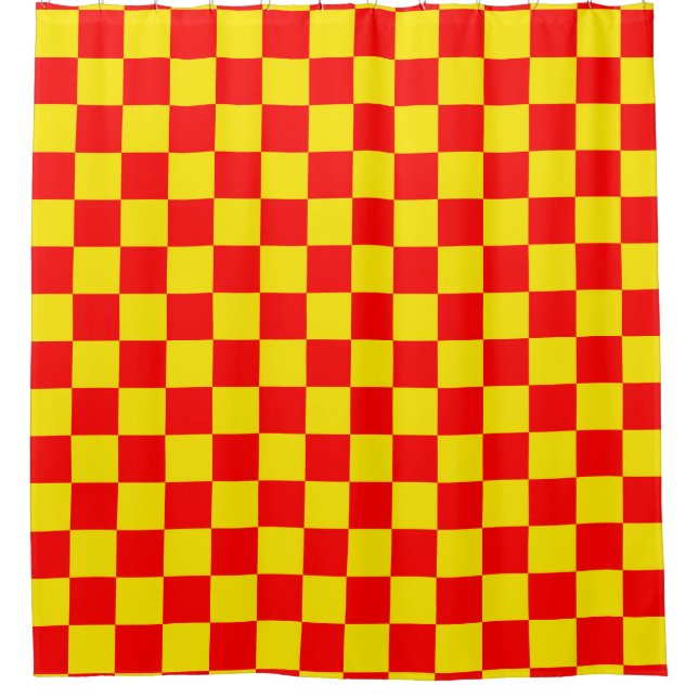Red Yellow Check Checkered Pattern Design  Shower Curtain (Front)