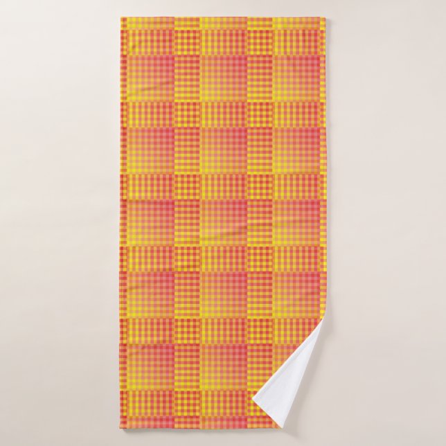 Red Yellow Checker Abstract Pattern Bath Towel (Bath Towel)