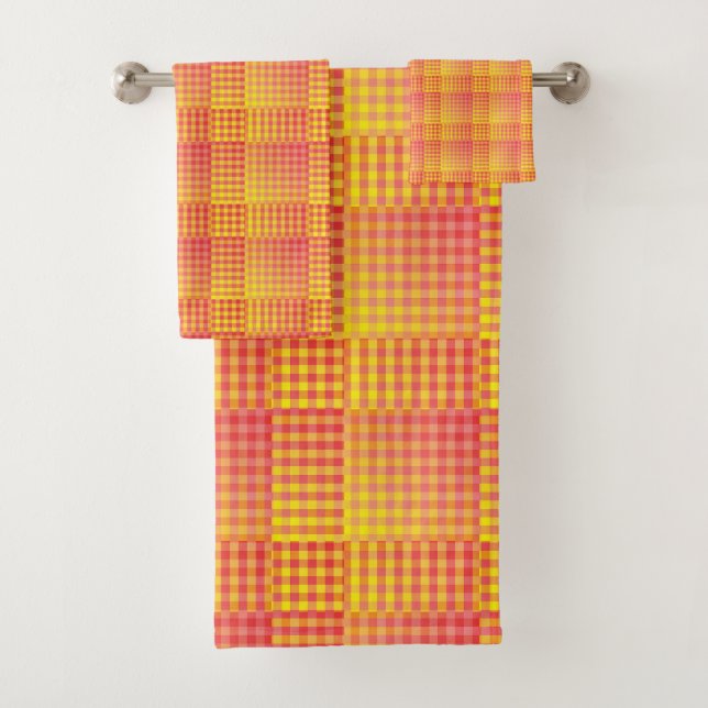 Red Yellow Checker Abstract Pattern Bath Towel Set (Insitu)