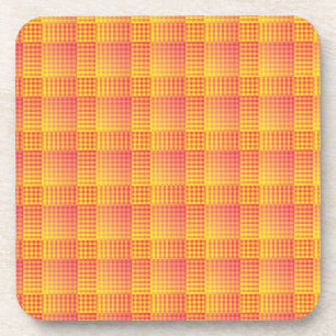 Red Yellow Checker Abstract Pattern Beverage Coaster