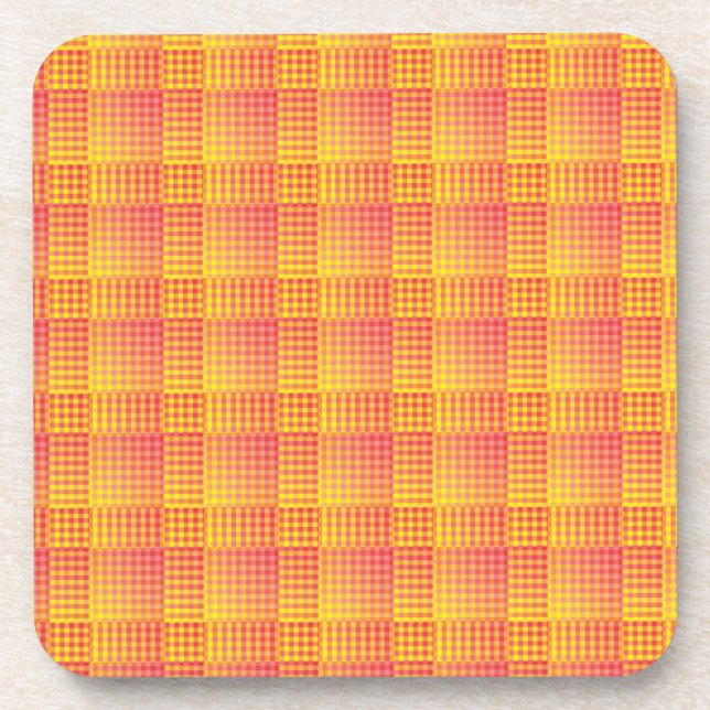 Red Yellow Checker Abstract Pattern Beverage Coaster (Front)
