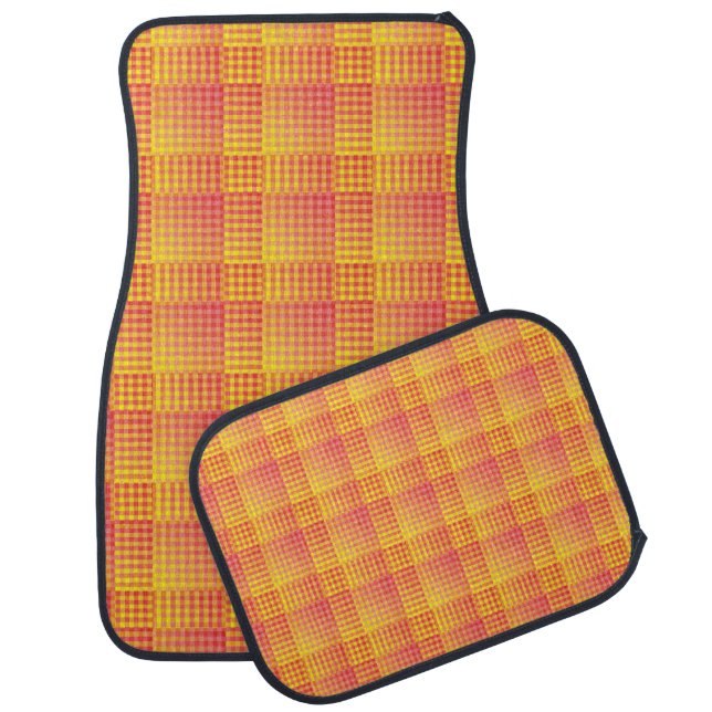 Red Yellow Checker Abstract Pattern Car Floor Mat (Set)