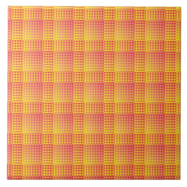 Red Yellow Checker Abstract Pattern Ceramic Tile (Front)