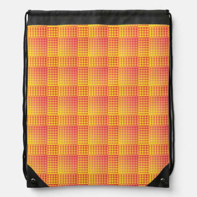 Red Yellow Checker Abstract Pattern Drawstring Bag (Front)