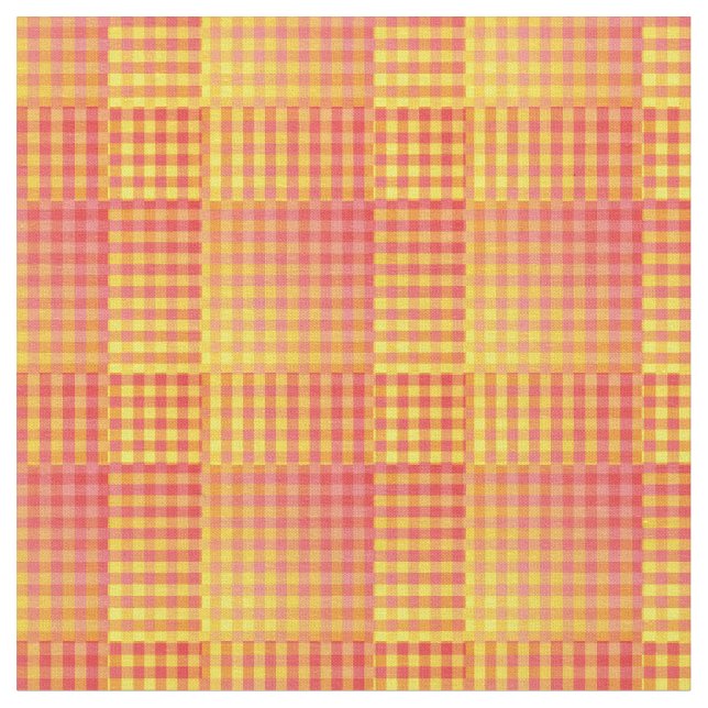Red Yellow Checker Abstract Pattern Fabric (Close Up)