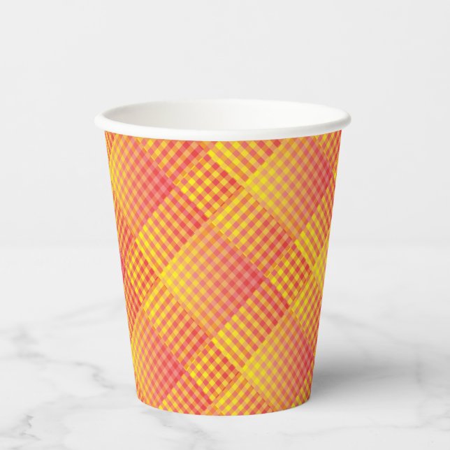 Red Yellow Checker Abstract Pattern Paper Cups (Front)