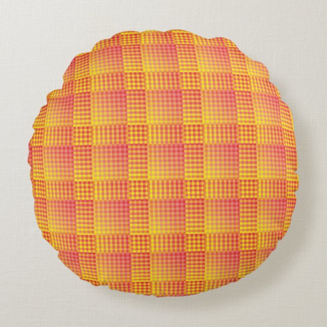 Red Yellow Checker Abstract Pattern Round Pillow (Front)