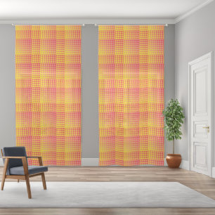 Red Yellow Checker Abstract Pattern Sheer Curtains