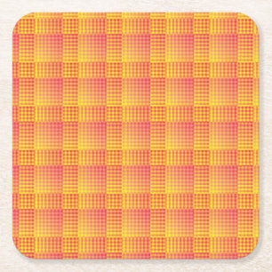Red Yellow Checker Abstract Pattern Square Paper Coaster