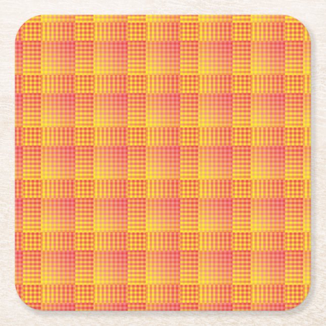 Red Yellow Checker Abstract Pattern Square Paper Coaster (Front)