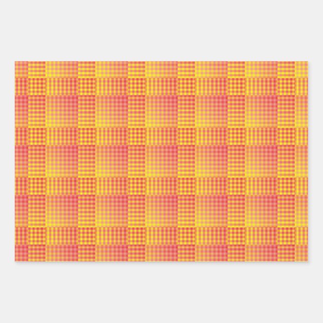 Red Yellow Checker Abstract Pattern Wrapping Paper Sheets (Front)