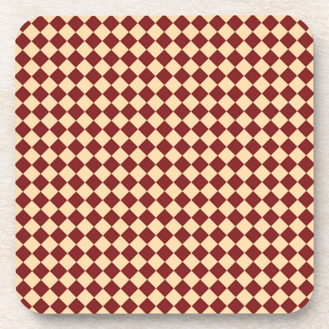 Red Yellow Checker Diamond Pattern Beverage Coaster (Front)