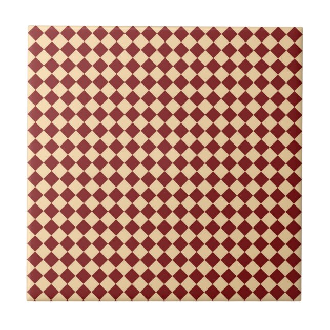 Red Yellow Checker Diamond Pattern Ceramic Tile (Front)