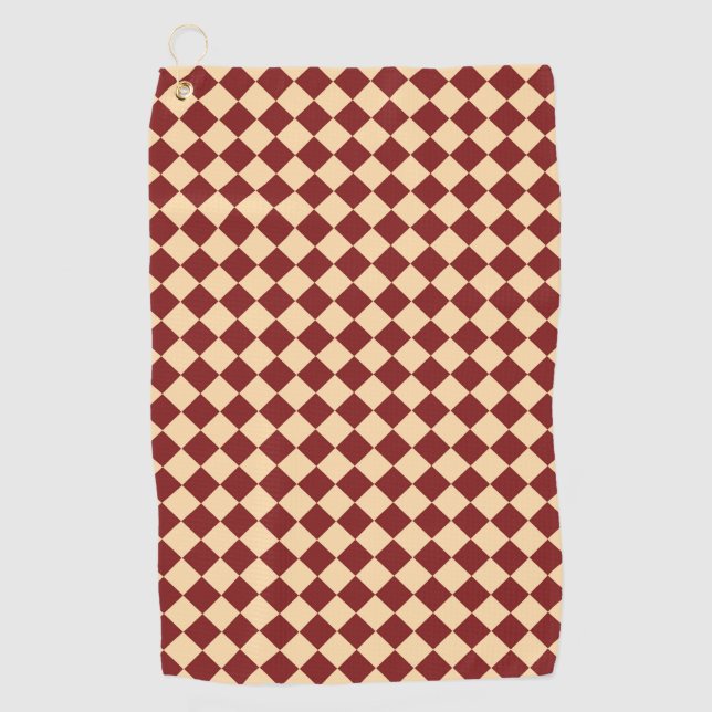 Red Yellow Checker Diamond Pattern  Golf Towel (Front)