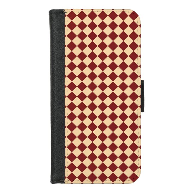 Red Yellow Checker Diamond Pattern iPhone Wallet Case (Front)