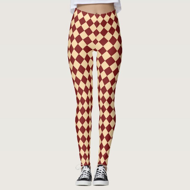 Red Yellow Checker Diamond Pattern  Leggings (Front)