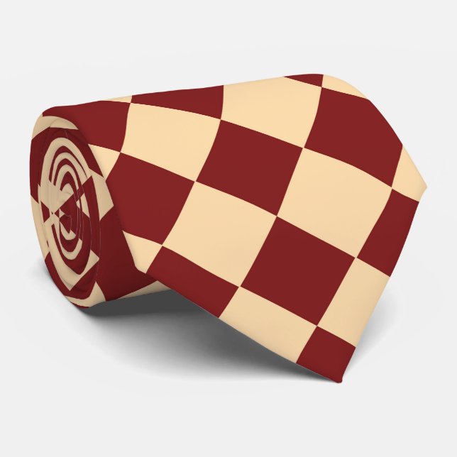 Red Yellow Checker Diamond Pattern Neck Tie (Rolled)