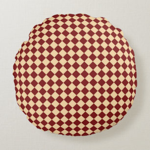 Red Yellow Checker Diamond Pattern Round Pillow