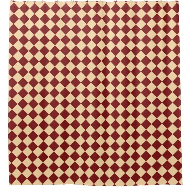 Red Yellow Checker Diamond Pattern Shower Curtain (Front)