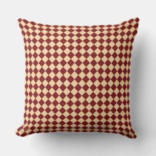 Red Yellow Checker Diamond Pattern Throw Pillow
