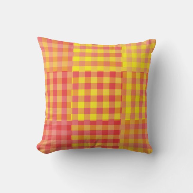Red Yellow Checker Patchwork Pattern Throw Pillow (Front)