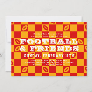 Red Yellow Checkerboard Football Game Watch Party Invitation