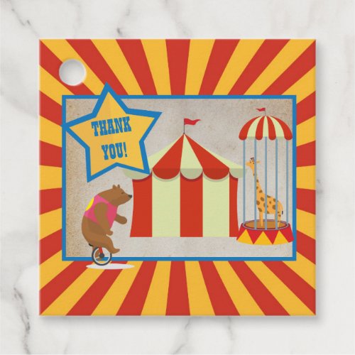 Red Yellow Circus Birthday Party Thank You Favor Tags