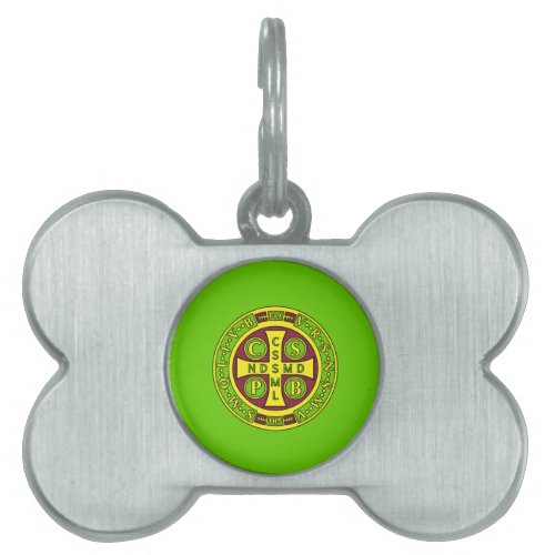 red yellow clear St Benedict Medal Pet ID Tag