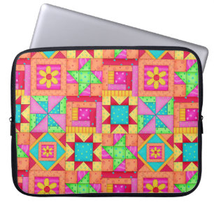 Red Yellow Colorful Patchwork Block Quilt Art Laptop Sleeve