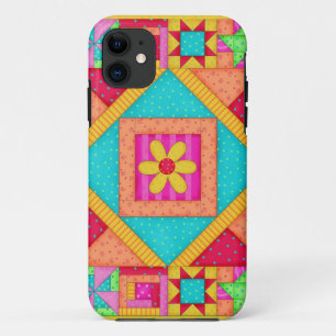 Red Yellow Colorful Patchwork Quilt Art iPhone 11 Case
