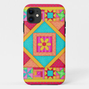 Red Yellow Colorful Patchwork Quilt Art iPhone 11 Case
