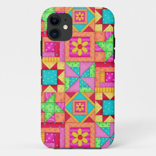 Red Yellow Colorful Patchwork Quilt Art iPhone 11 Case