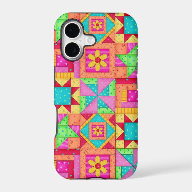 Red Yellow Colorful Patchwork Quilt Art Iphone Case (Back)