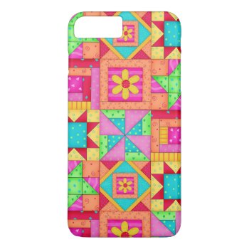 Red Yellow Colorful Patchwork Quilt Block Art Iphone 8 Plus/7 Plus Case by phyllisdobbs at Zazzle