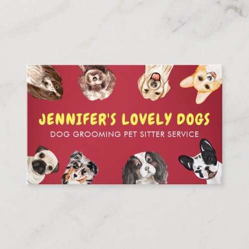 Red Yellow Cute Small Size Dogs Pet Sitter Business Card