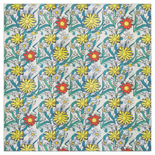 Red & Yellow Daisies Modern Pop Art Fabric
