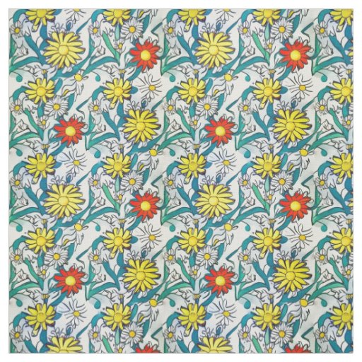 Red & Yellow Daisies Modern Pop Art Fabric