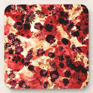 Red yellow daisy flower pattern abstract design beverage coaster