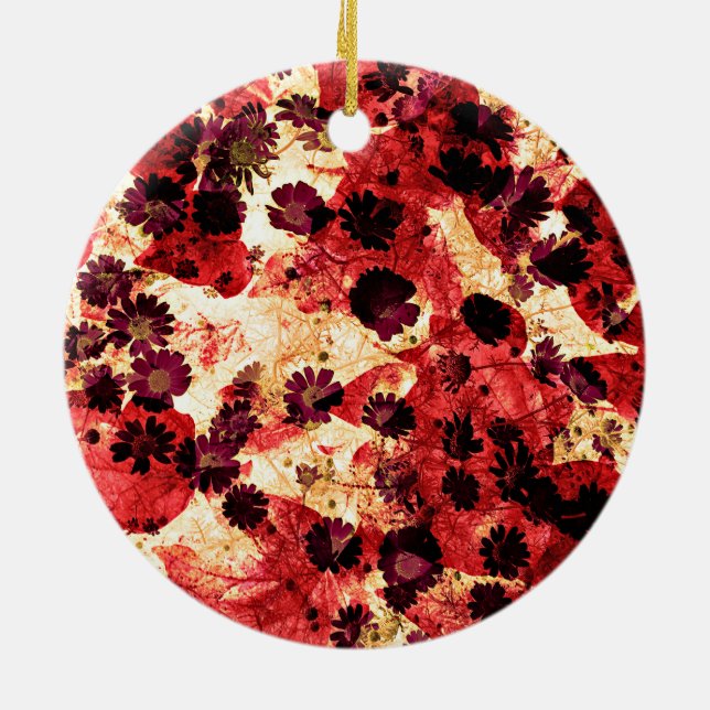 Red yellow daisy flower pattern abstract design ceramic ornament (Back)