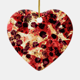 Red yellow daisy flower pattern abstract design ceramic ornament