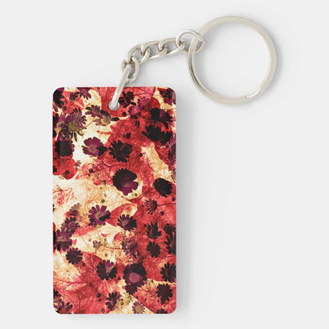 Red yellow daisy flower pattern abstract design keychain (Back)