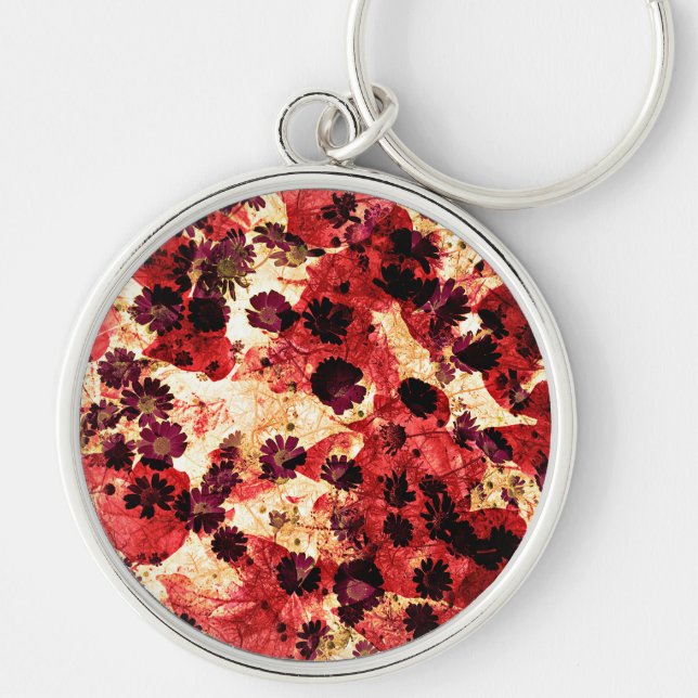 Red yellow daisy flower pattern abstract design keychain (Front)
