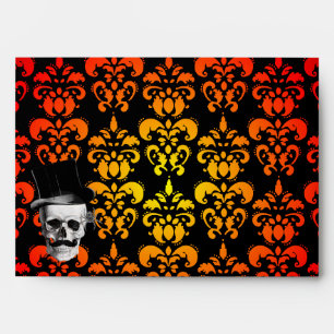 Red,  yellow damask and Steampunk skull Envelope