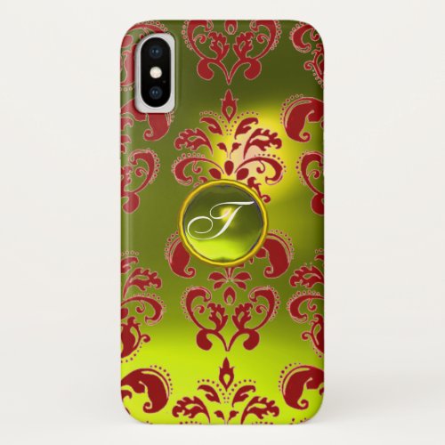 RED YELLOW DAMASK GEMSTONE MONOGRAM iPhone X CASE