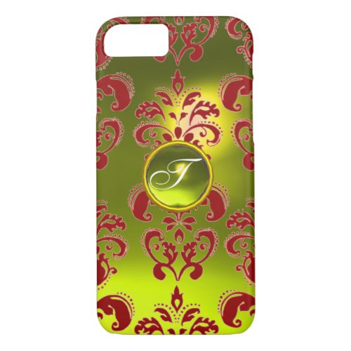 RED YELLOW DAMASK GEMSTONE MONOGRAM Floral iPhone 87 Case