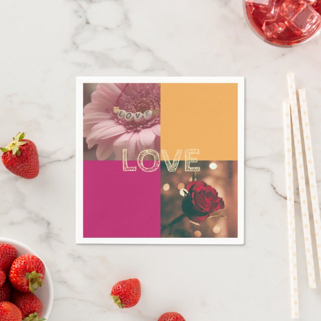 Red, yellow designed paper cocktail celebration napkins (Insitu)